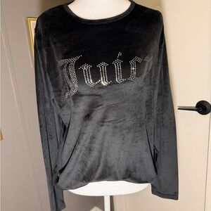 Juicy Couture Black Velvet Sweatshirt with Rhinestones